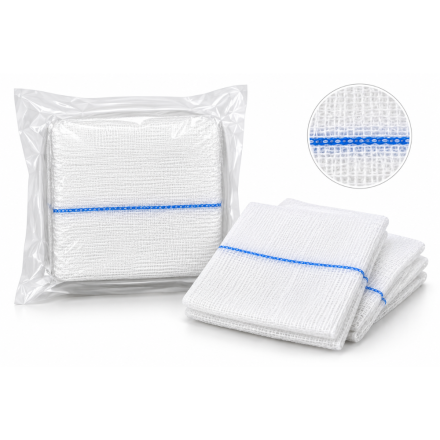 Sterile plain swabs with X-ray detectable blue thread – packaged and unpackaged view