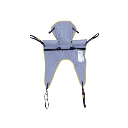 Front view of the Meditec Hygiene Sling showing padded support, leg straps and attachment loops on a white background.