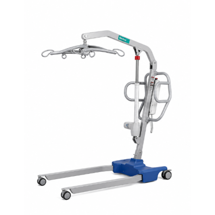 L511X-L electric patient hoist shown from the left front angle with lifting arm, spreader bar and wheeled base.