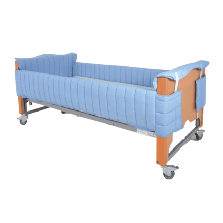 Meditec All Round Protection Bumpers HC installed on a profiling hospital bed showing full perimeter padded protection.