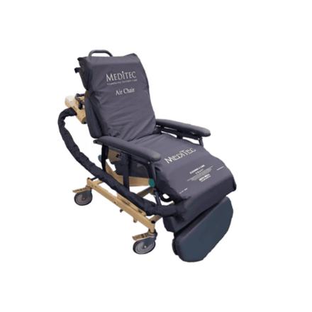 Meditec Alternating Air Chair Overlay HC installed on a healthcare recliner chair providing alternating pressure relief from head to heel.