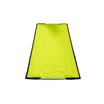 Glide transfer sheet in high-visibility yellow with black edging, flat top view, designed to assist safe patient repositioning and lateral transfers in hospitals, nursing homes and healthcare environments.